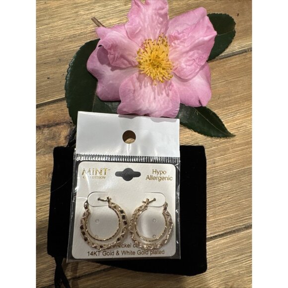 14KT White & Gold Plated 1" Double Hoop Earrings Hypo Allergenic NEW W Gift Bag - Picture 5 of 6